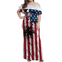 Custom American Flag Motocross Off Shoulder Maxi Dress with Eagle Graphic - Wonder Print Shop