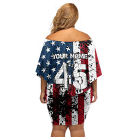 Custom American Flag Motocross Off Shoulder Short Dress with Eagle Graphic - Wonder Print Shop