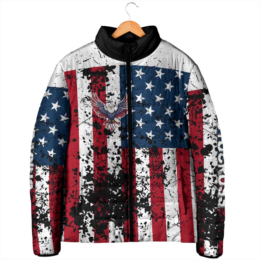 Custom American Flag Motocross Padded Jacket with Eagle Graphic - Wonder Print Shop