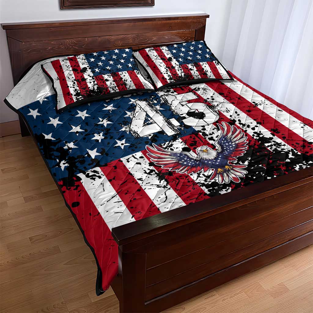Custom American Flag Motocross Quilt Bed Set with Eagle Graphic - Wonder Print Shop