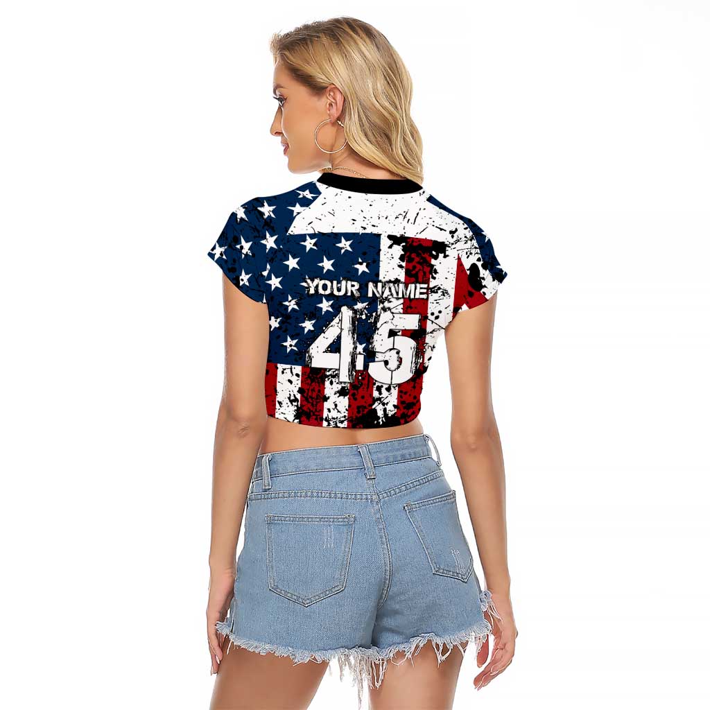 Custom American Flag Motocross Raglan Cropped T Shirt with Eagle Graphic - Wonder Print Shop