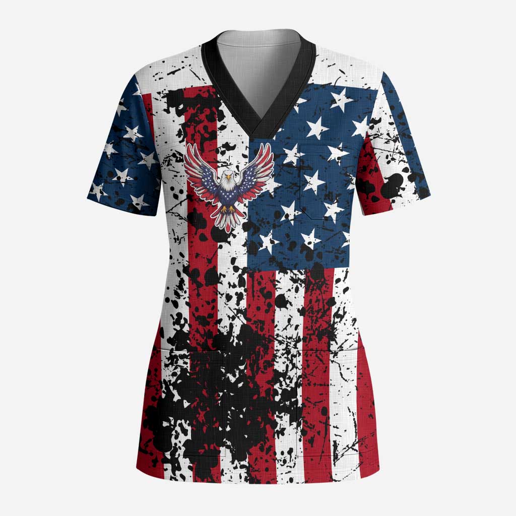 Custom American Flag Motocross Scrub Top with Eagle Graphic - Wonder Print Shop