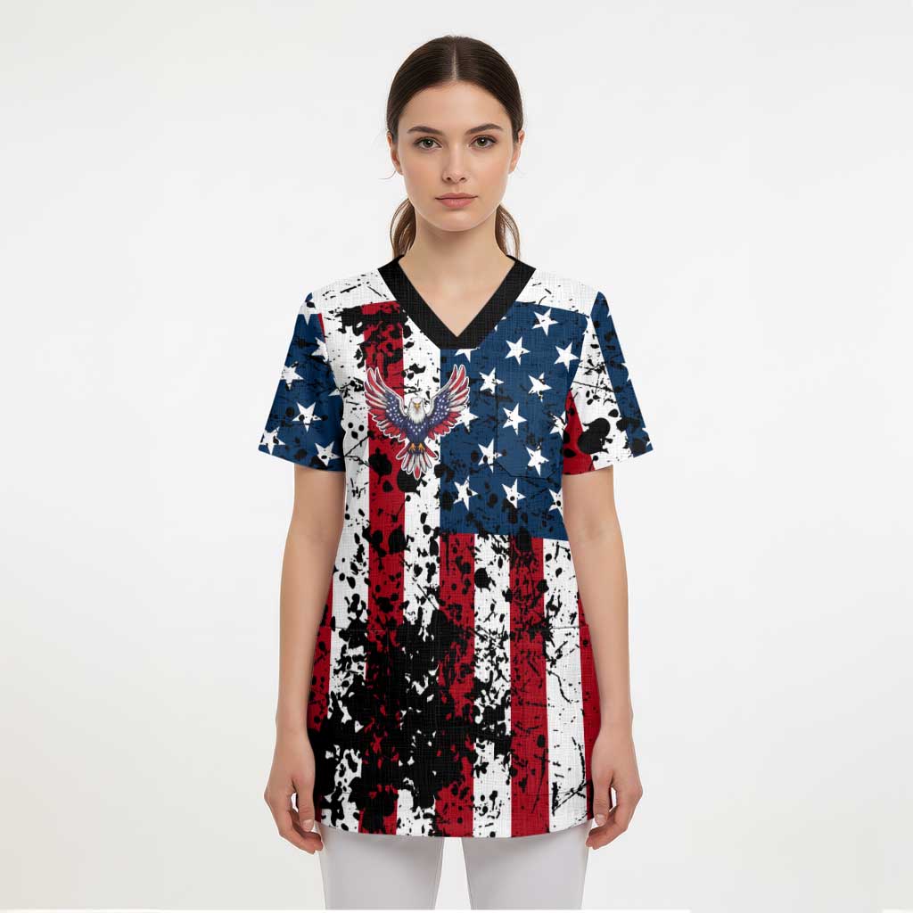 Custom American Flag Motocross Scrub Top with Eagle Graphic - Wonder Print Shop