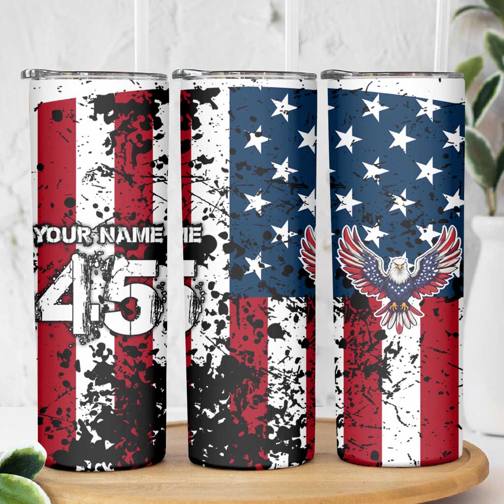 Custom American Flag Motocross Skinny Tumbler with Eagle Graphic - Wonder Print Shop