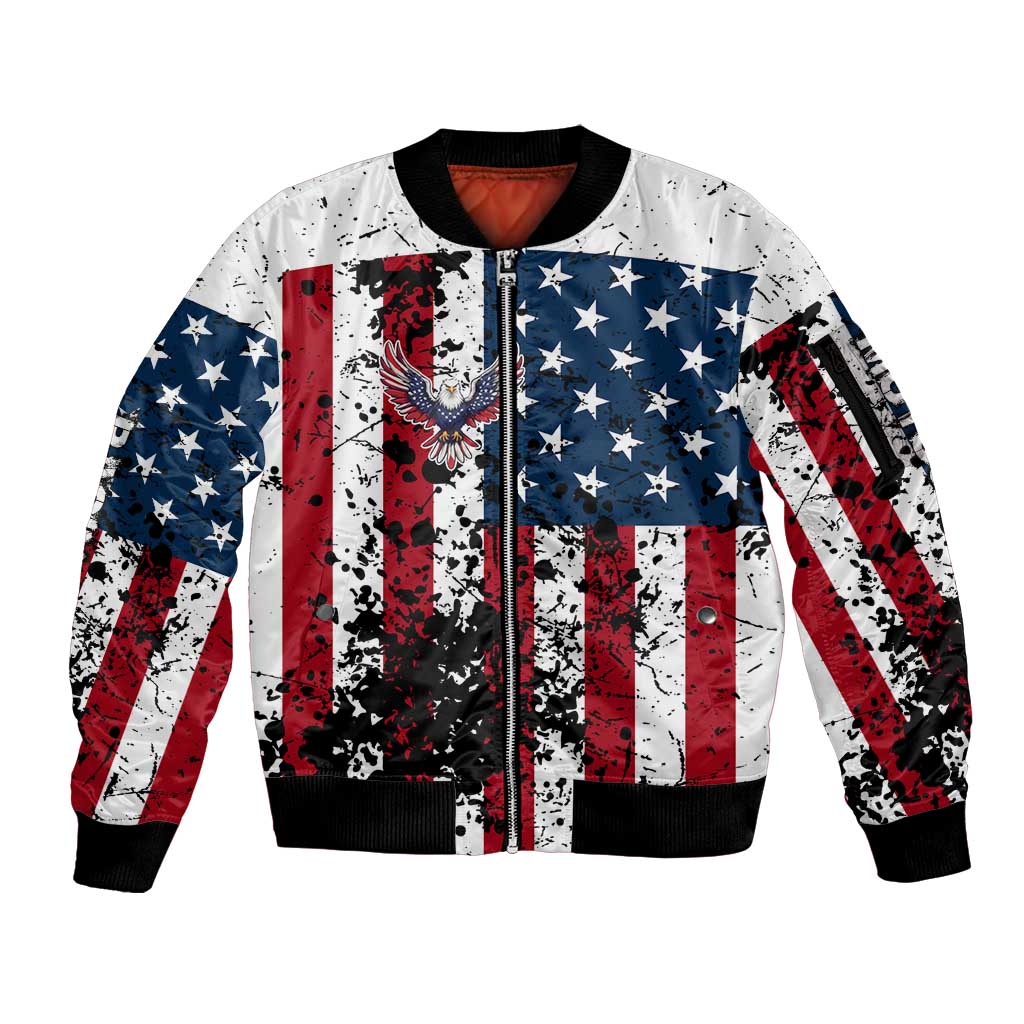 Custom American Flag Motocross Sleeve Zip Bomber Jacket with Eagle Graphic - Wonder Print Shop