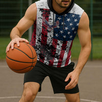 Custom American Flag Motocross Sleeveless Hoodie with Eagle Graphic - Wonder Print Shop