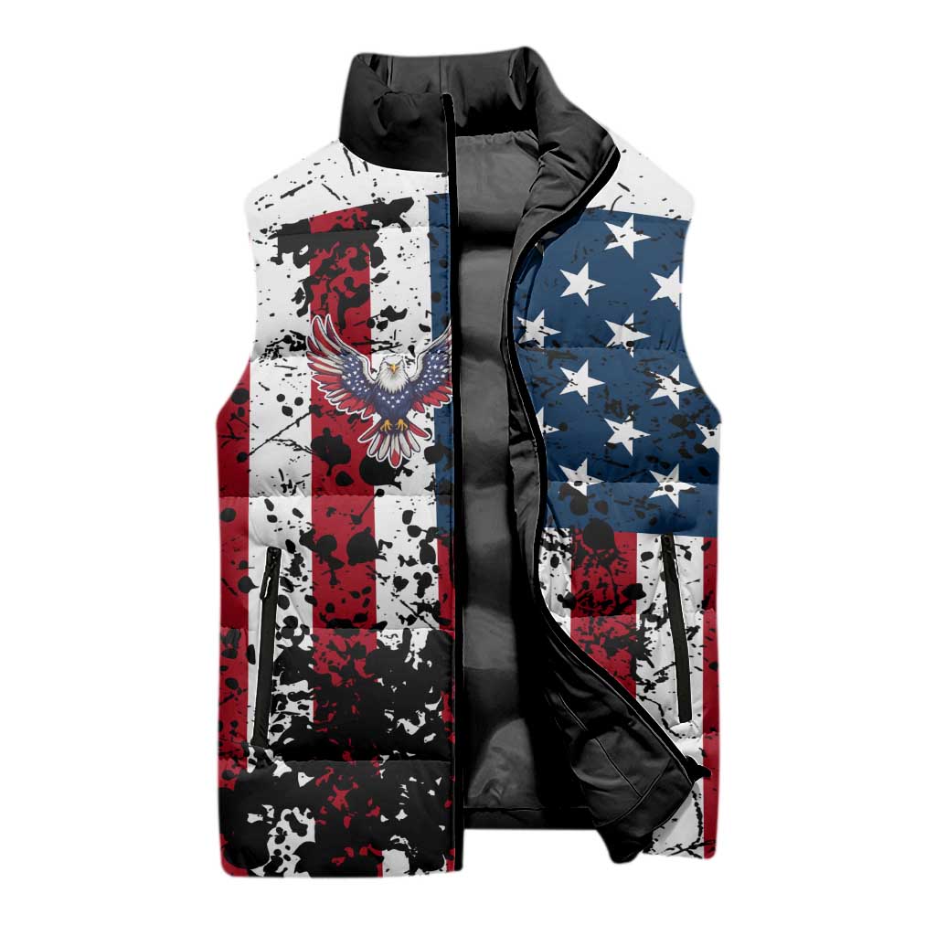 Custom American Flag Motocross Sleeveless Puffer Jacket with Eagle Graphic - Wonder Print Shop