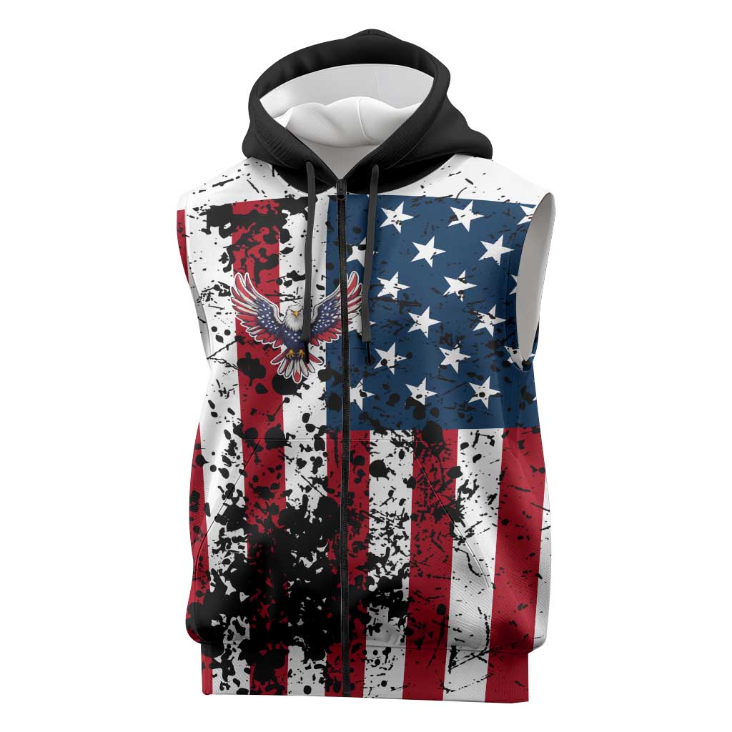 Custom American Flag Motocross Sleeveless Zip Hoodie with Eagle Graphic - Wonder Print Shop
