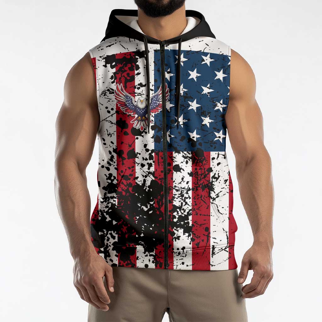 Custom American Flag Motocross Sleeveless Zip Hoodie with Eagle Graphic - Wonder Print Shop