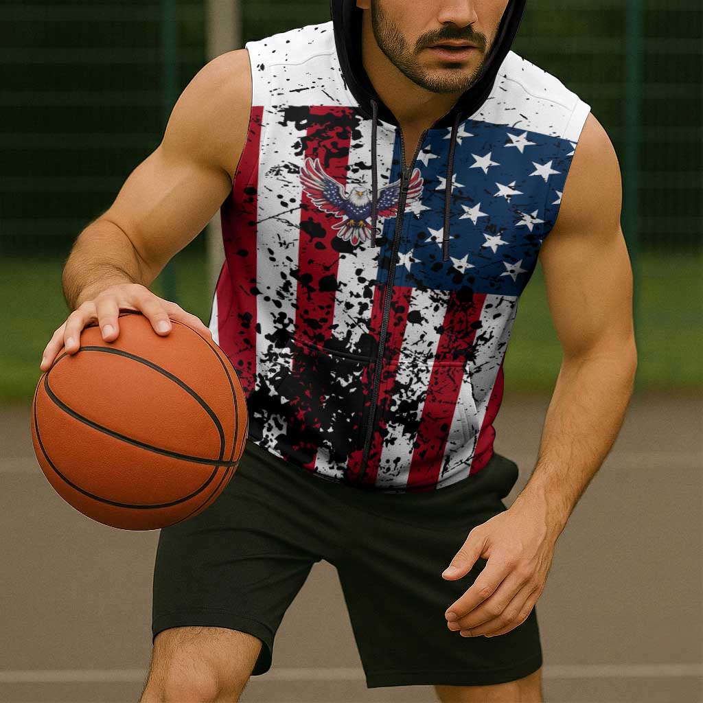 Custom American Flag Motocross Sleeveless Zip Hoodie with Eagle Graphic - Wonder Print Shop