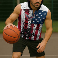 Custom American Flag Motocross Sleeveless Zip Hoodie with Eagle Graphic - Wonder Print Shop