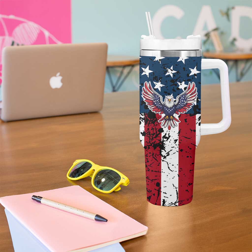 Custom American Flag Motocross Tumbler With Handle with Eagle Graphic - Wonder Print Shop