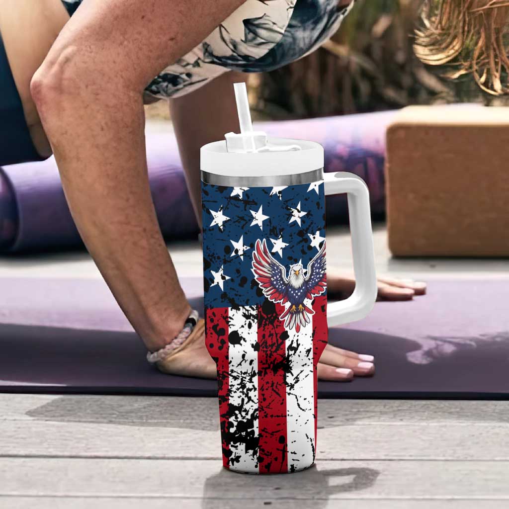 Custom American Flag Motocross Tumbler With Handle with Eagle Graphic - Wonder Print Shop