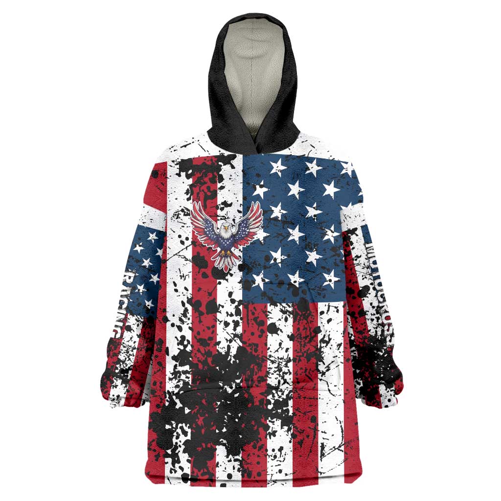 Custom American Flag Motocross Wearable Blanket Hoodie with Eagle Graphic - Wonder Print Shop