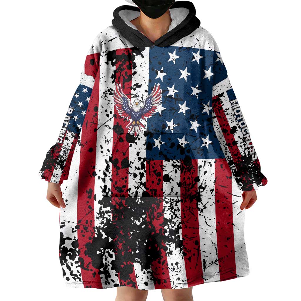 Custom American Flag Motocross Wearable Blanket Hoodie with Eagle Graphic - Wonder Print Shop