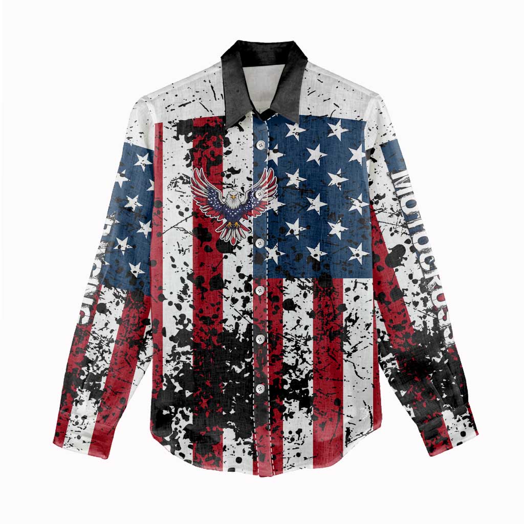 Custom American Flag Motocross Women Casual Shirt with Eagle Graphic - Wonder Print Shop