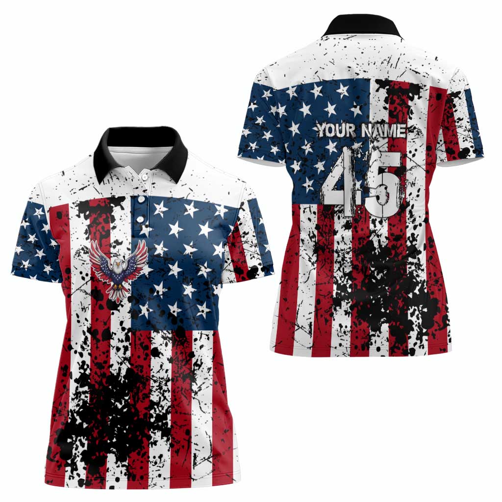 Custom American Flag Motocross Women Polo Shirt with Eagle Graphic - Wonder Print Shop