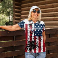 Custom American Flag Motocross Women Polo Shirt with Eagle Graphic - Wonder Print Shop