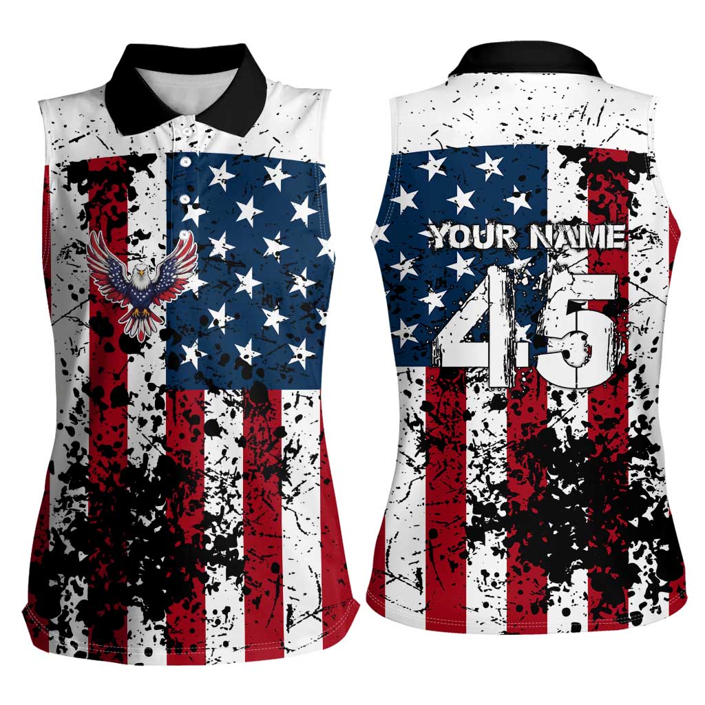 Custom American Flag Motocross Women Sleeveless Polo Shirt with Eagle Graphic - Wonder Print Shop