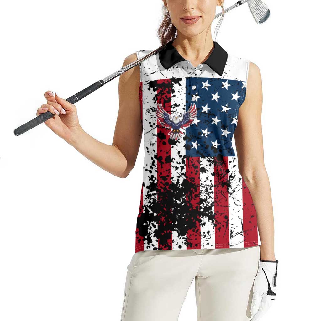 Custom American Flag Motocross Women Sleeveless Polo Shirt with Eagle Graphic - Wonder Print Shop