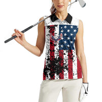 Custom American Flag Motocross Women Sleeveless Polo Shirt with Eagle Graphic - Wonder Print Shop