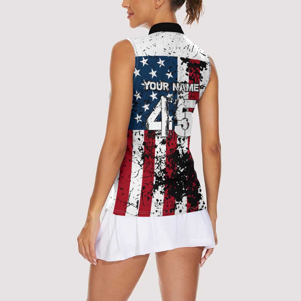 Custom American Flag Motocross Women Sleeveless Polo Shirt with Eagle Graphic - Wonder Print Shop