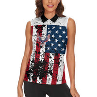 Custom American Flag Motocross Women Sleeveless Polo Shirt with Eagle Graphic - Wonder Print Shop