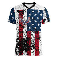 Custom American Flag Motocross Women V-Neck T-Shirt with Eagle Graphic - Wonder Print Shop