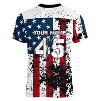 Custom American Flag Motocross Women V-Neck T-Shirt with Eagle Graphic - Wonder Print Shop