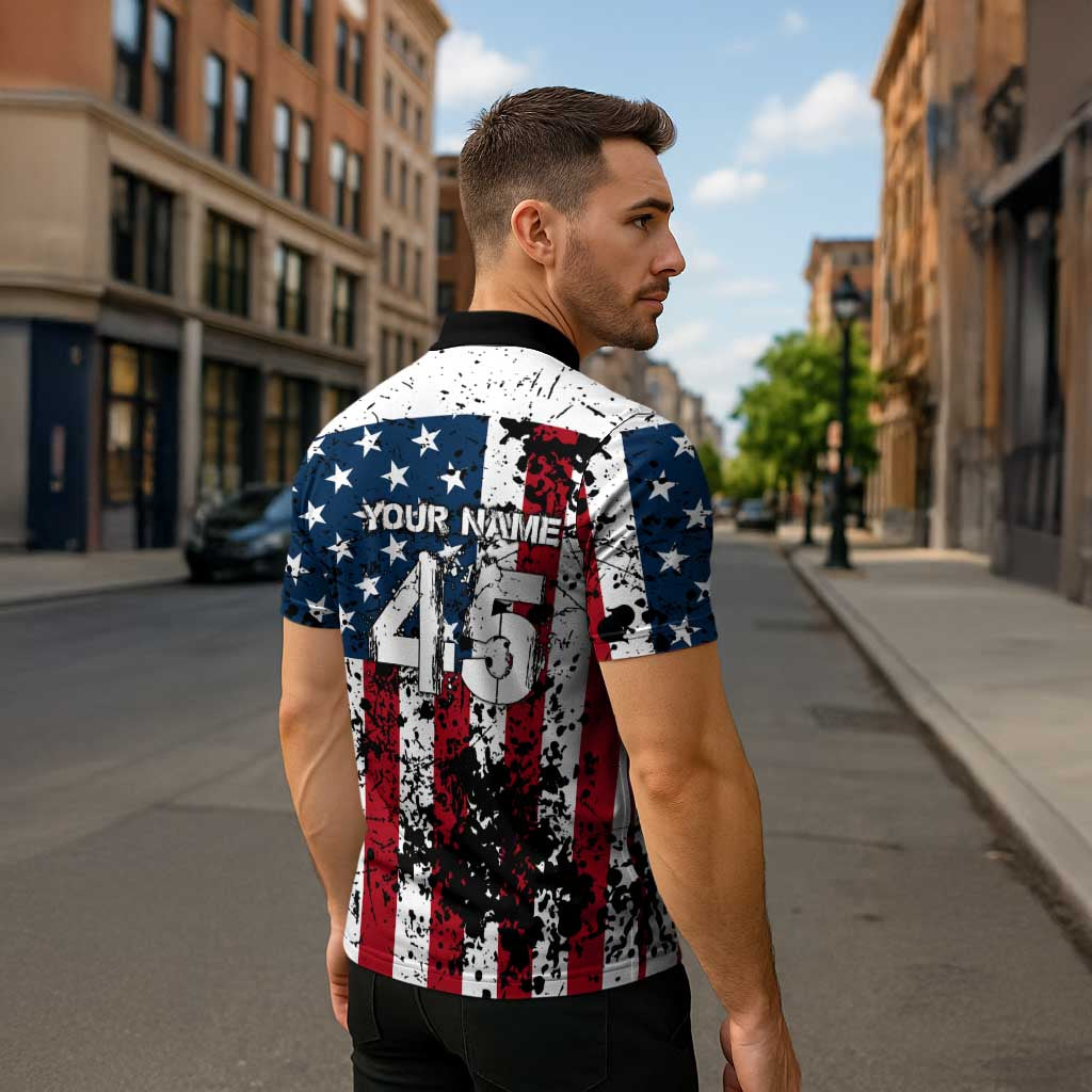 Custom American Flag Motocross Zipper Polo Shirt with Eagle Graphic - Wonder Print Shop