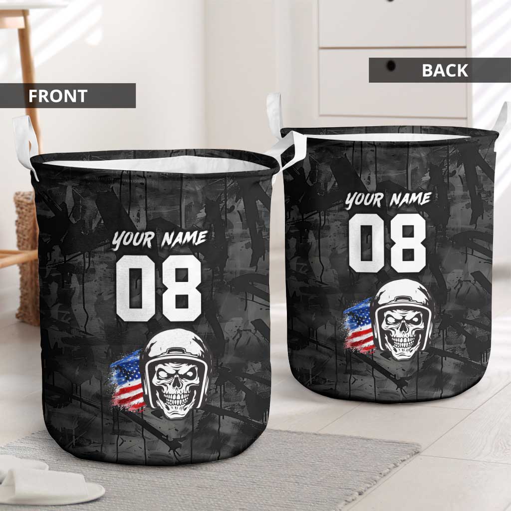 Custom American Flag Skull Motocross Laundry Basket - Wonder Print Shop