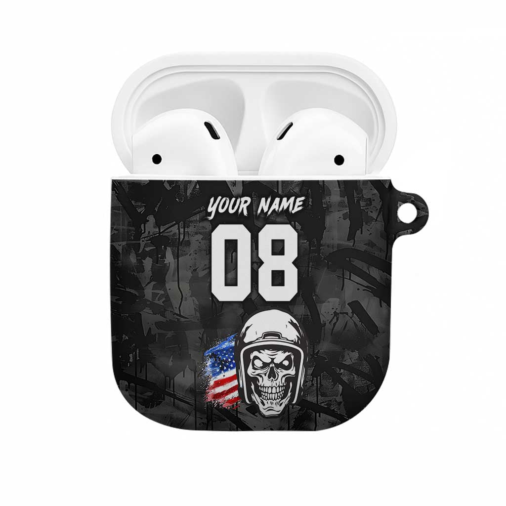 Custom American Flag Skull Motocross AirPods Case - Wonder Print Shop