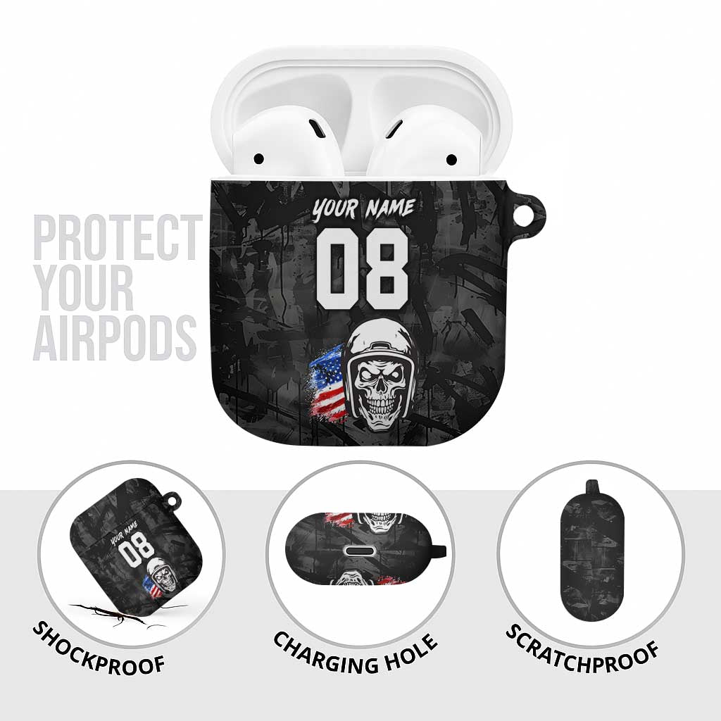Custom American Flag Skull Motocross AirPods Case - Wonder Print Shop