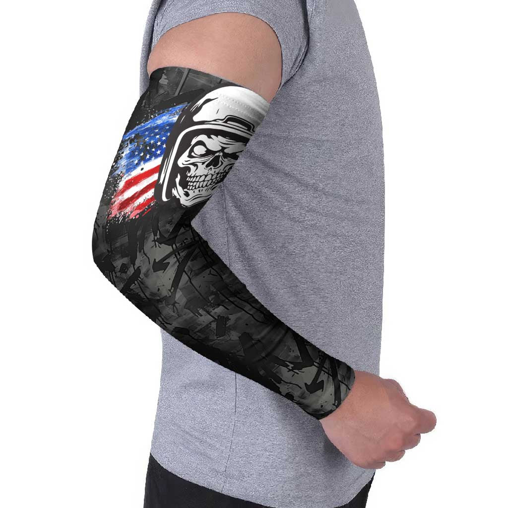 Custom American Flag Skull Motocross Arm Sleeves - Wonder Print Shop