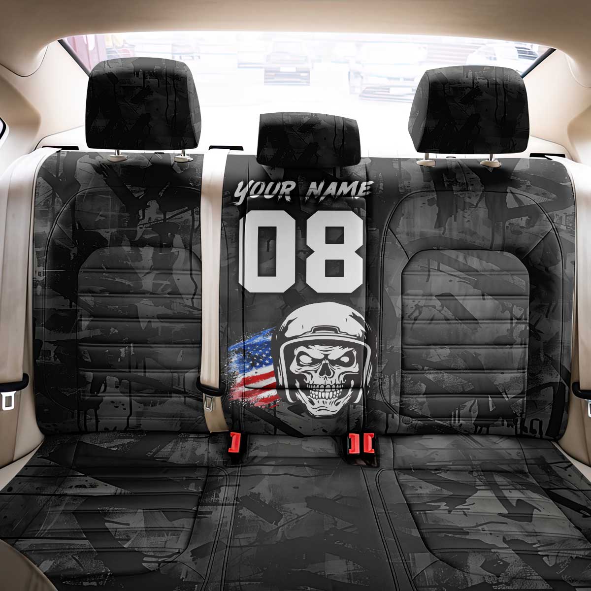 Custom American Flag Skull Motocross Back Car Seat Cover - Wonder Print Shop
