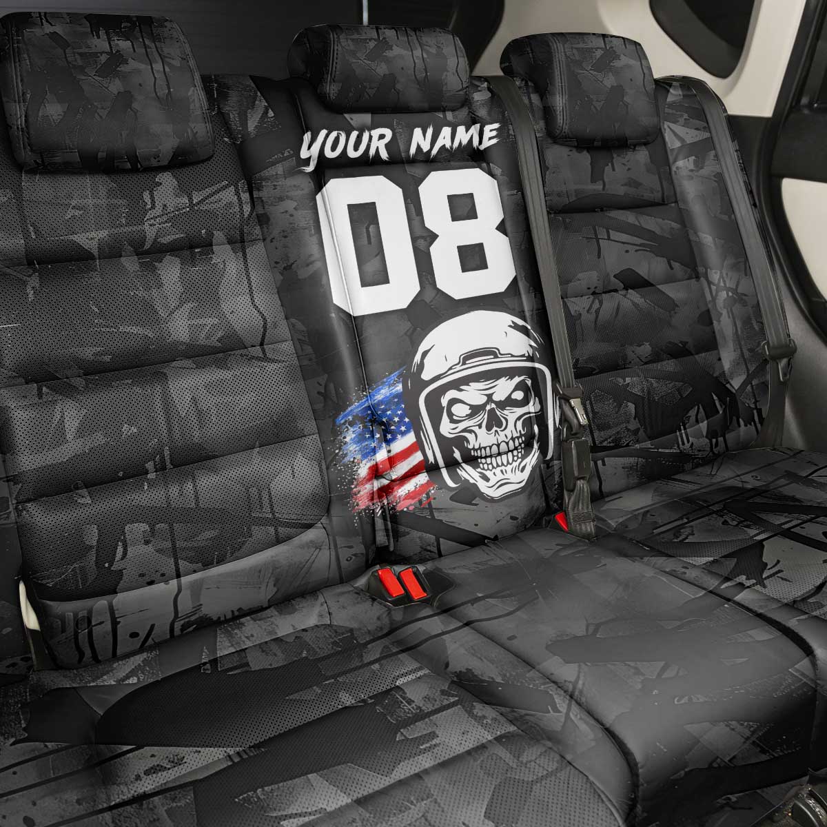 Custom American Flag Skull Motocross Back Car Seat Cover - Wonder Print Shop