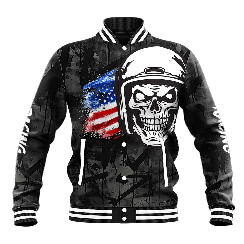Custom American Flag Skull Motocross Baseball Jacket - Wonder Print Shop