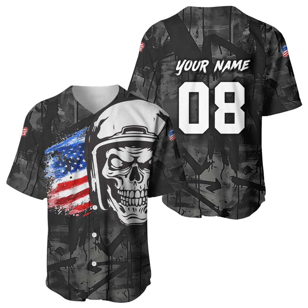 Custom American Flag Skull Motocross Baseball Jersey - Wonder Print Shop