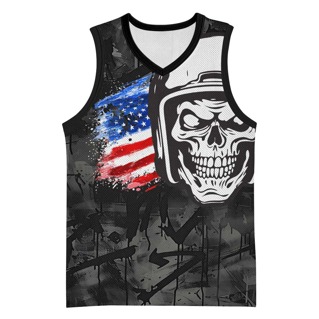 Custom American Flag Skull Motocross Basketball Jersey - Wonder Print Shop