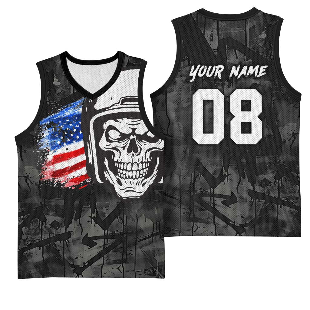 Custom American Flag Skull Motocross Basketball Jersey - Wonder Print Shop