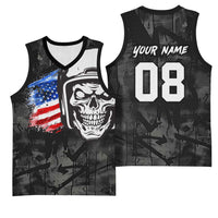 Custom American Flag Skull Motocross Basketball Jersey - Wonder Print Shop