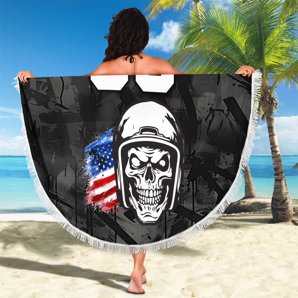 Custom American Flag Skull Motocross Beach Blanket - Wonder Print Shop