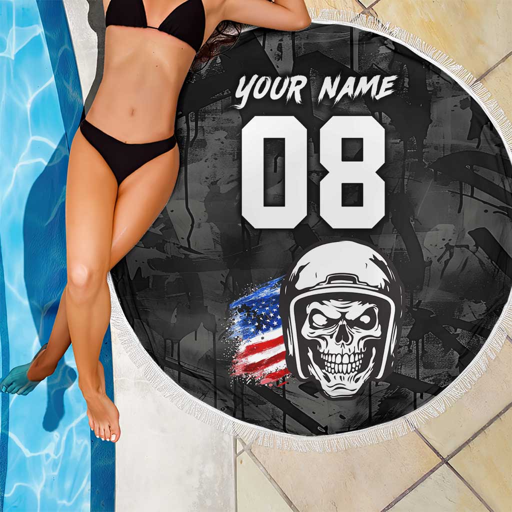Custom American Flag Skull Motocross Beach Blanket - Wonder Print Shop