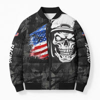 Custom American Flag Skull Motocross Bomber Puffer Jacket - Wonder Print Shop