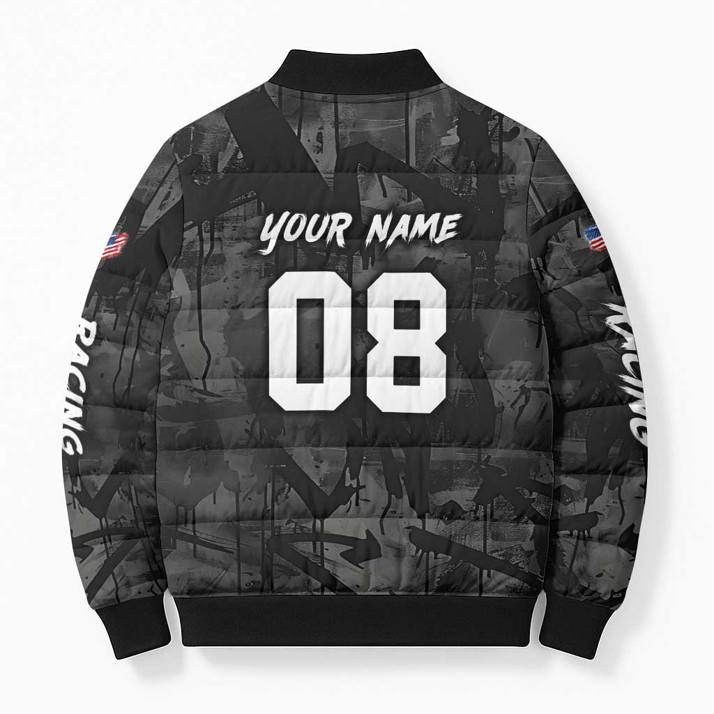 Custom American Flag Skull Motocross Bomber Puffer Jacket - Wonder Print Shop