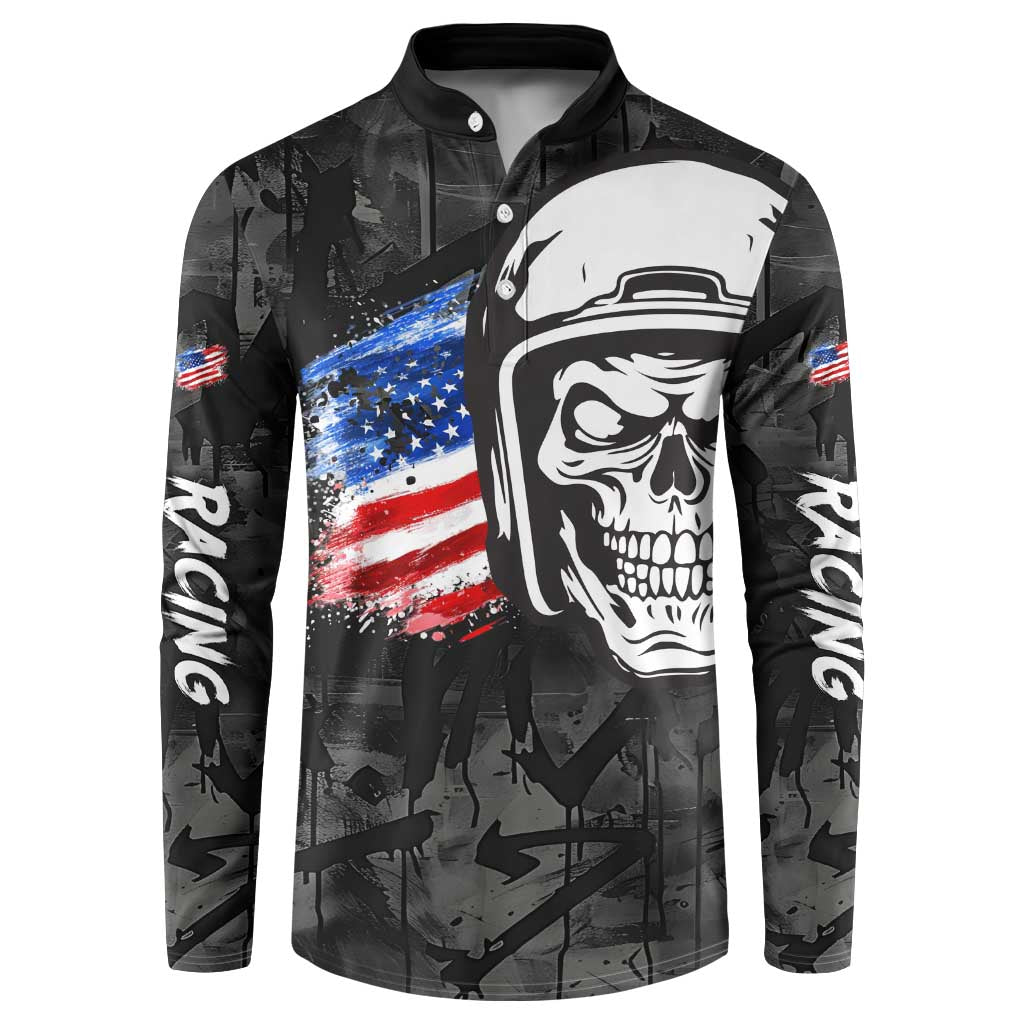 Custom American Flag Skull Motocross Button Sweatshirt - Wonder Print Shop