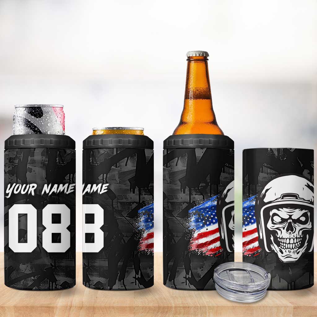 Custom American Flag Skull Motocross 4 in 1 Can Cooler Tumbler - Wonder Print Shop