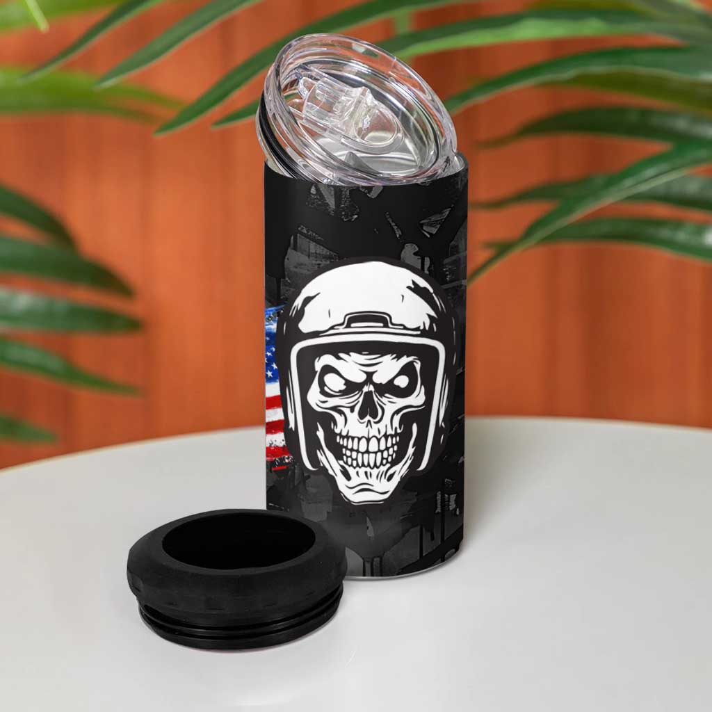 Custom American Flag Skull Motocross 4 in 1 Can Cooler Tumbler - Wonder Print Shop