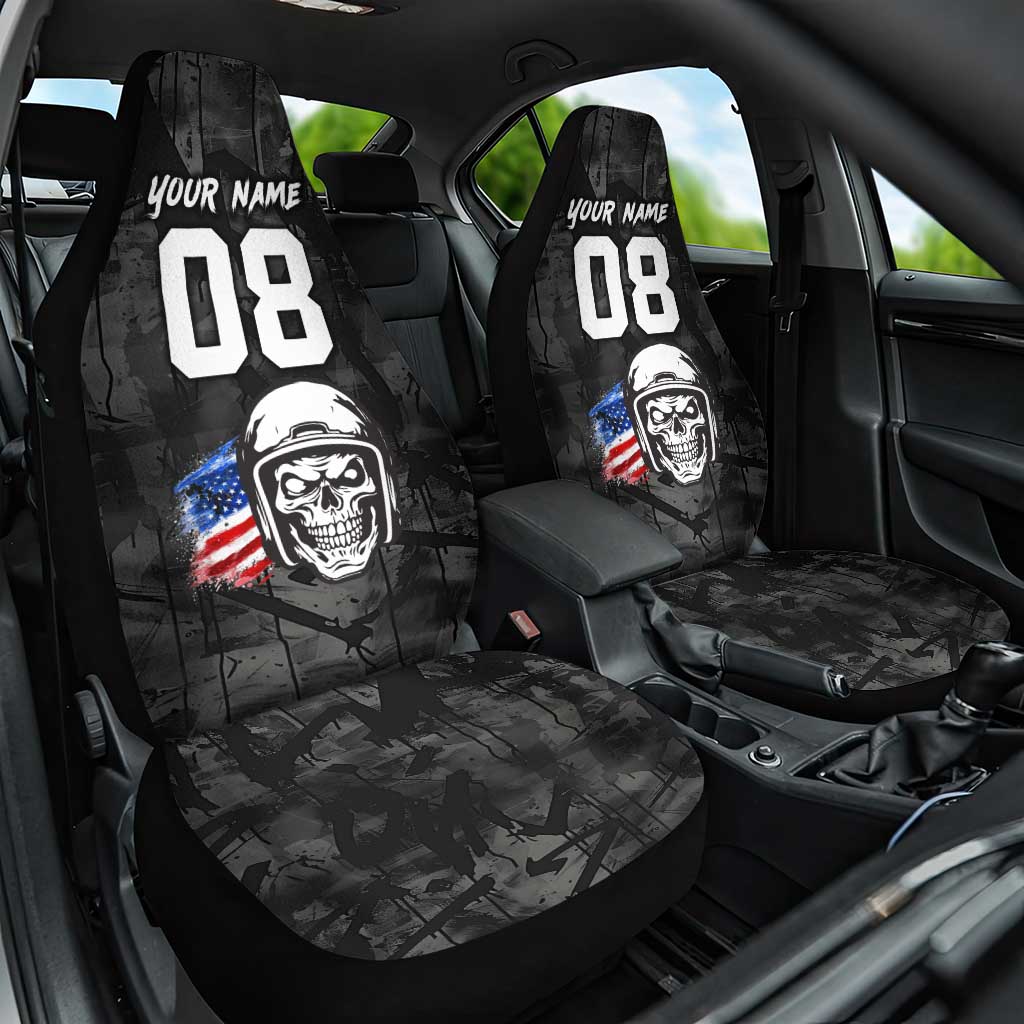 Custom American Flag Skull Motocross Car Seat Cover - undefined