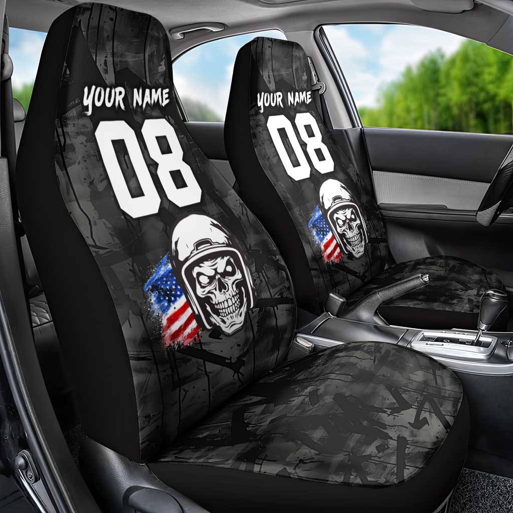 Custom American Flag Skull Motocross Car Seat Cover - undefined